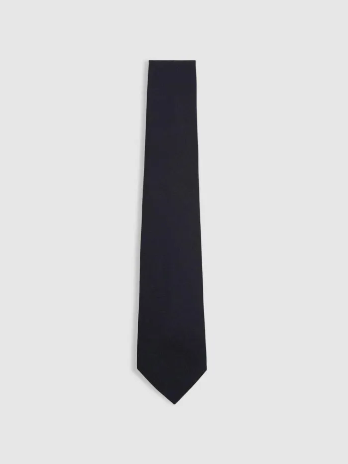 REISS Ties and Pocket Squares Men Plain Woven Tie With Silk And Wool Navy