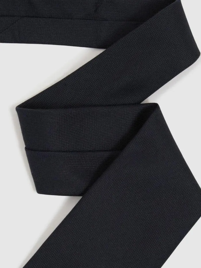 REISS Ties and Pocket Squares Men Plain Woven Tie With Silk And Wool Navy