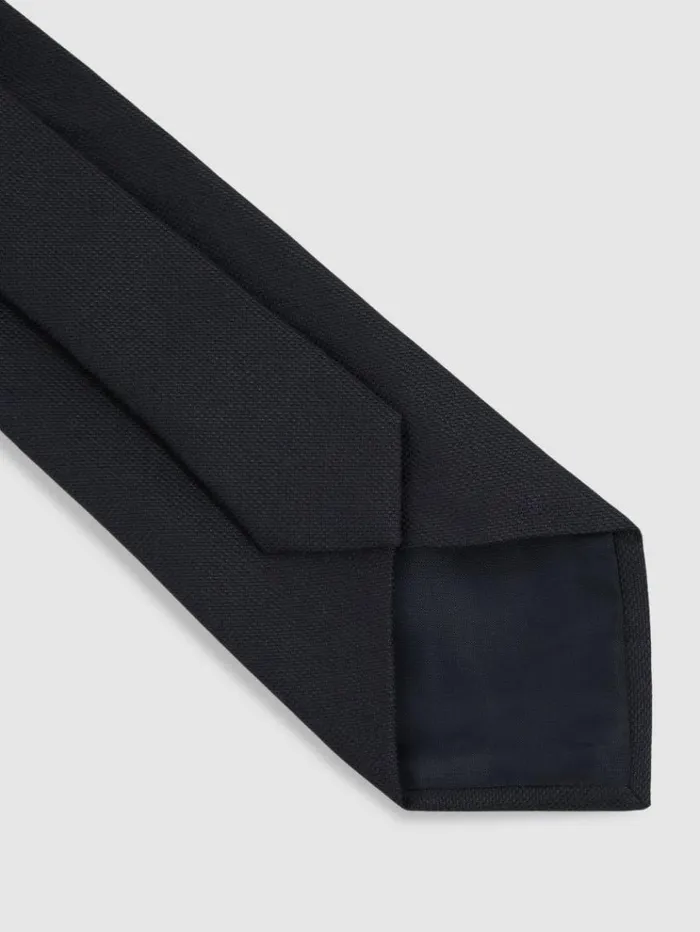 REISS Ties and Pocket Squares Men Plain Woven Tie With Silk And Wool Navy