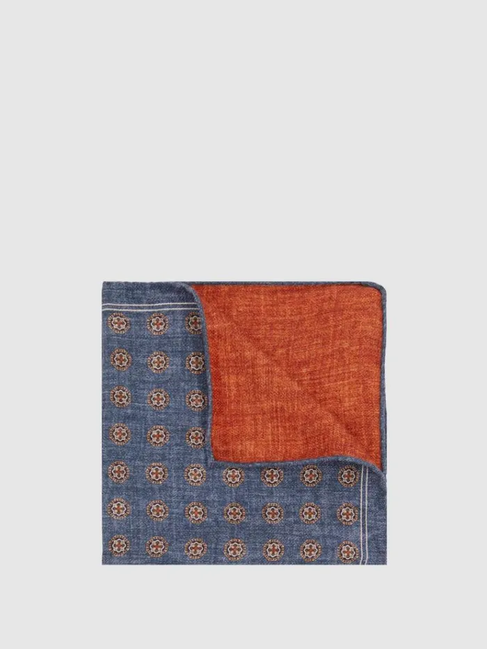REISS Ties and Pocket Squares Men Reversible Silk Pocket Square Indigorust
