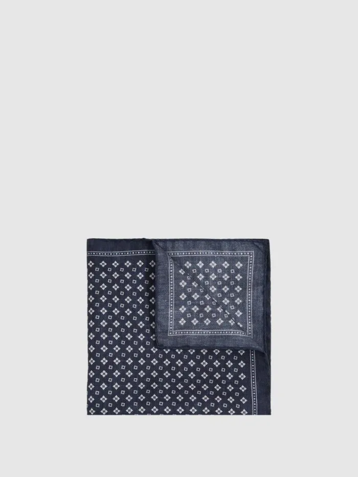 REISS Ties and Pocket Squares Men Reversible Silk Pocket Square Navy