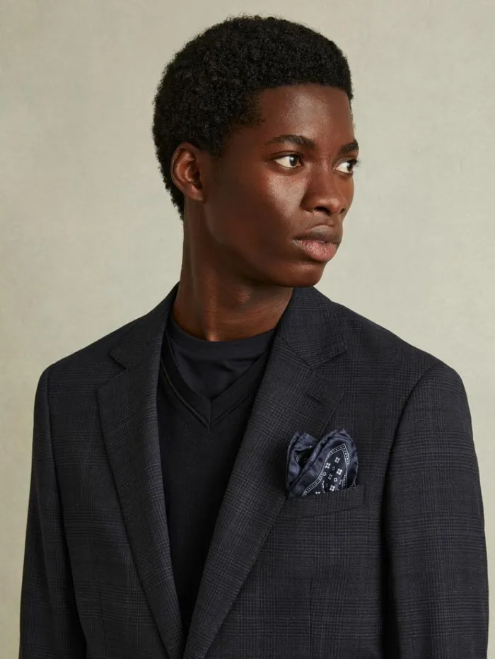 REISS Ties and Pocket Squares Men Reversible Silk Pocket Square Navy