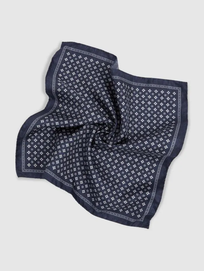 REISS Ties and Pocket Squares Men Reversible Silk Pocket Square Navy