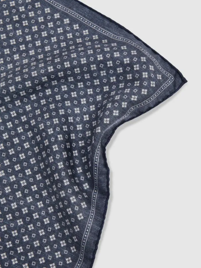REISS Ties and Pocket Squares Men Reversible Silk Pocket Square Navy