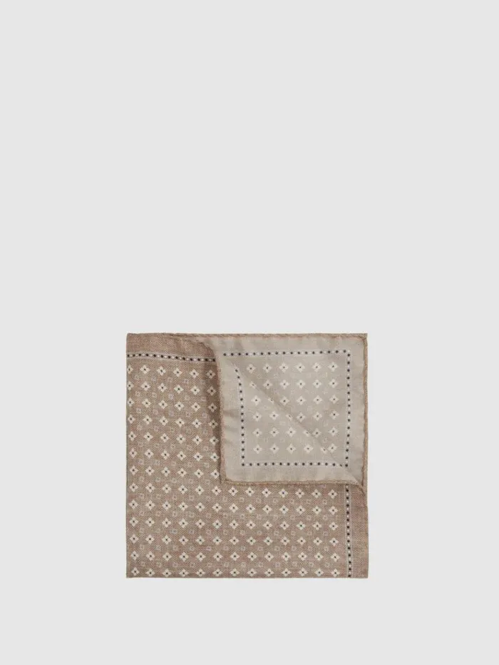REISS Ties and Pocket Squares Men Reversible Silk Pocket Square Oatmeal