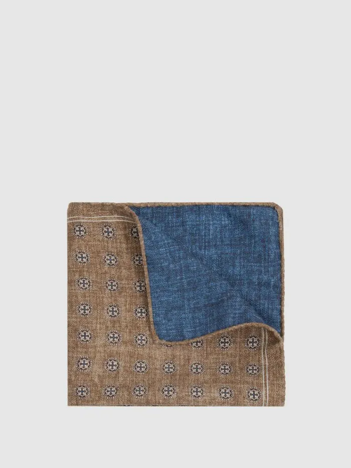 REISS Ties and Pocket Squares Men Reversible Silk Pocket Square Tobaccoblue