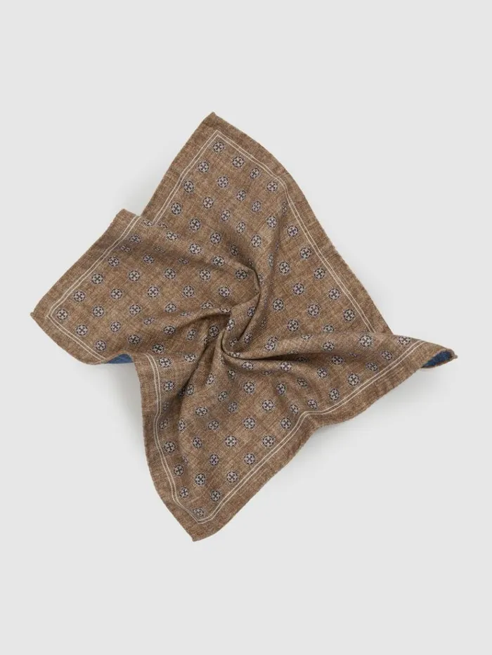 REISS Ties and Pocket Squares Men Reversible Silk Pocket Square Tobaccoblue