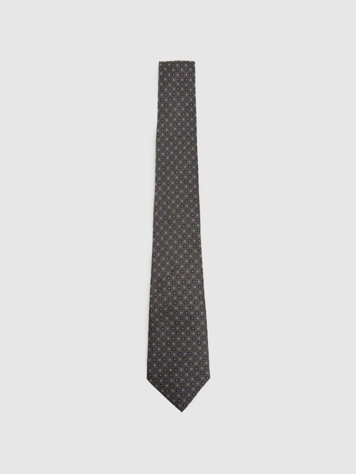 REISS Ties and Pocket Squares Men Silk Blend Foulard Floral Tie Charcoal