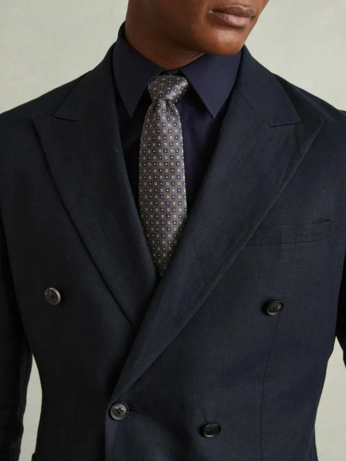 REISS Ties and Pocket Squares Men Silk Blend Foulard Floral Tie Charcoal