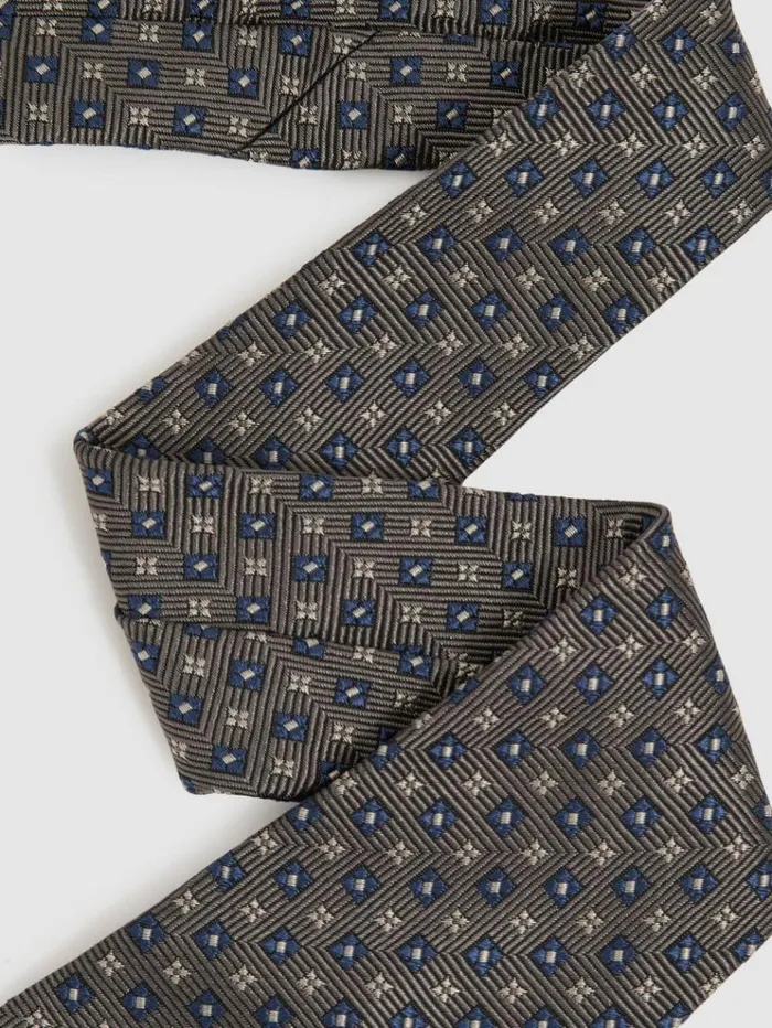 REISS Ties and Pocket Squares Men Silk Blend Foulard Floral Tie Charcoal