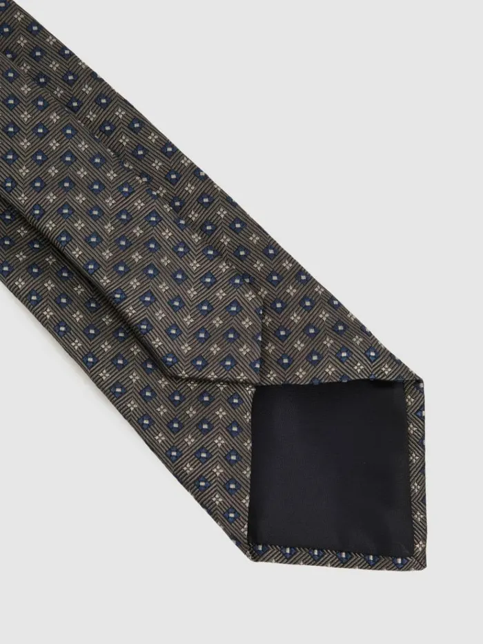 REISS Ties and Pocket Squares Men Silk Blend Foulard Floral Tie Charcoal