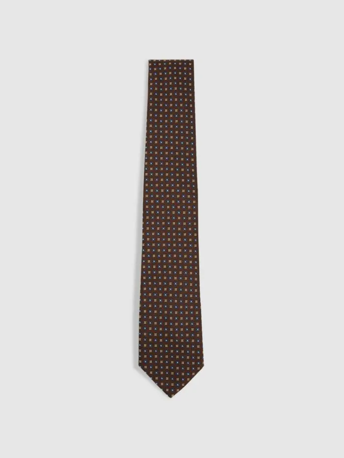 REISS Ties and Pocket Squares Men Silk Blend Foulard Floral Tie Tobacconavy