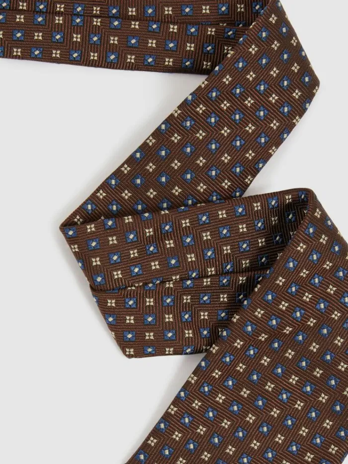 REISS Ties and Pocket Squares Men Silk Blend Foulard Floral Tie Tobacconavy