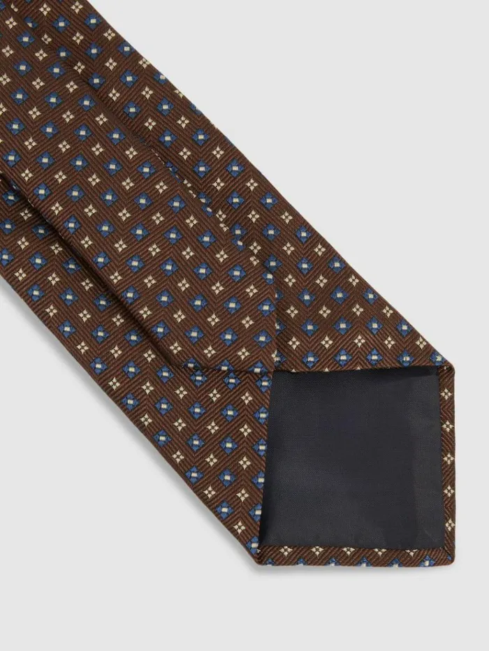 REISS Ties and Pocket Squares Men Silk Blend Foulard Floral Tie Tobacconavy