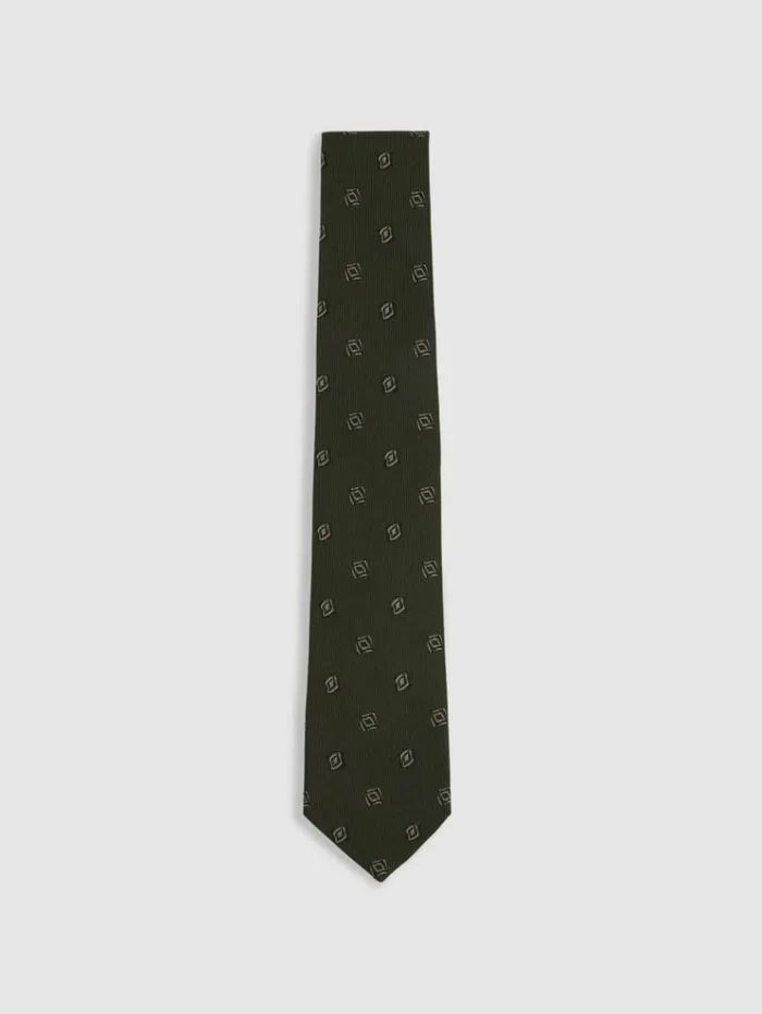 REISS Ties and Pocket Squares Men Silk Blend Jacquard Tie Forest Green