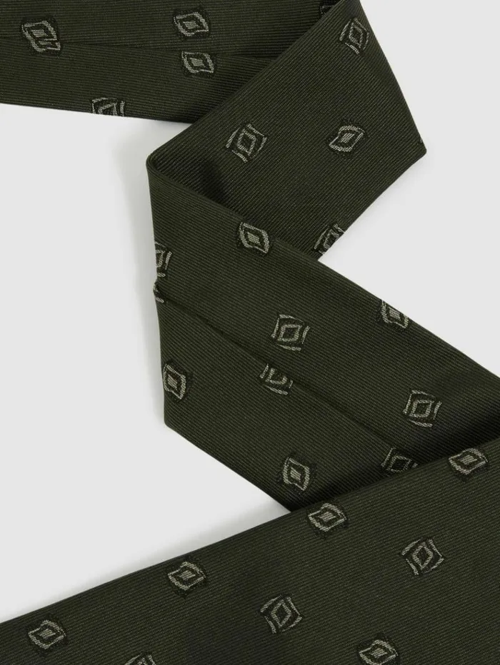 REISS Ties and Pocket Squares Men Silk Blend Jacquard Tie Forest Green