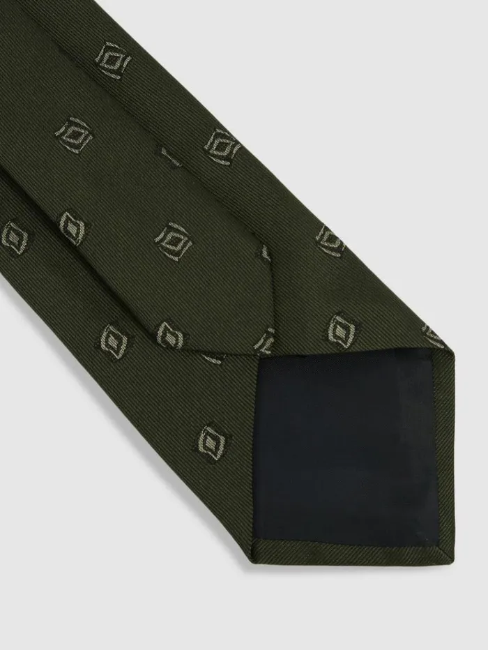 REISS Ties and Pocket Squares Men Silk Blend Jacquard Tie Forest Green