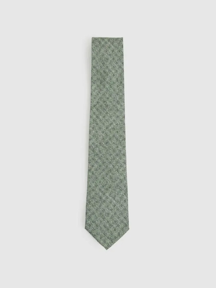 REISS Ties and Pocket Squares Men Silk Geometric Print Tie Soft Sage