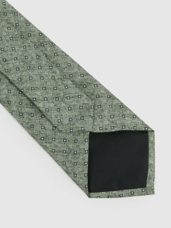 REISS Ties and Pocket Squares Men Silk Geometric Print Tie Soft Sage