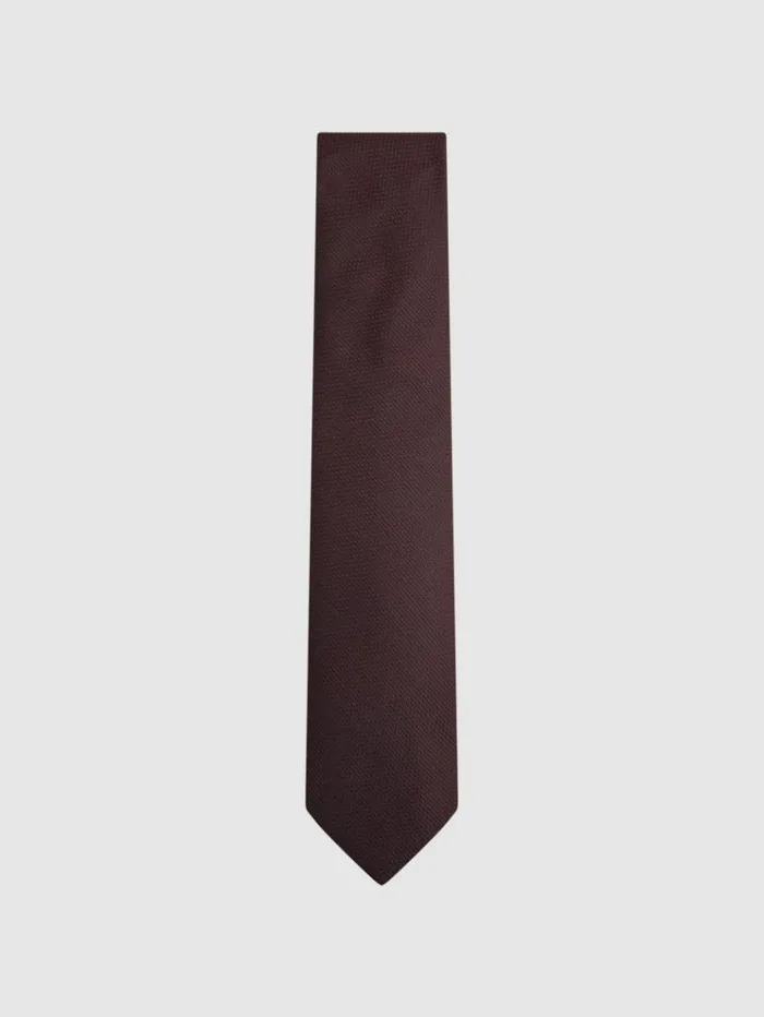 REISS Ties and Pocket Squares Men Textured SilkBlend Tie Burgundy