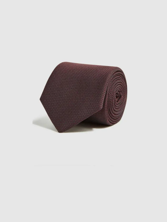 REISS Ties and Pocket Squares Men Textured SilkBlend Tie Burgundy