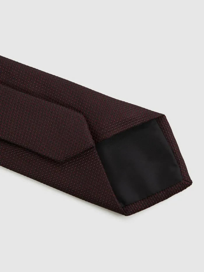 REISS Ties and Pocket Squares Men Textured SilkBlend Tie Burgundy