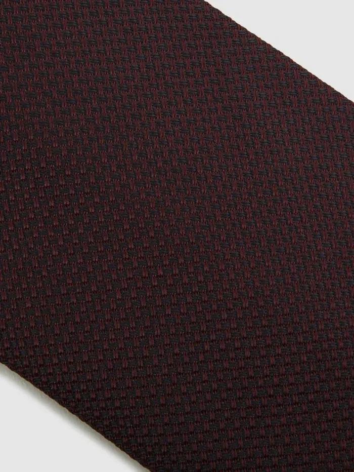 REISS Ties and Pocket Squares Men Textured SilkBlend Tie Burgundy