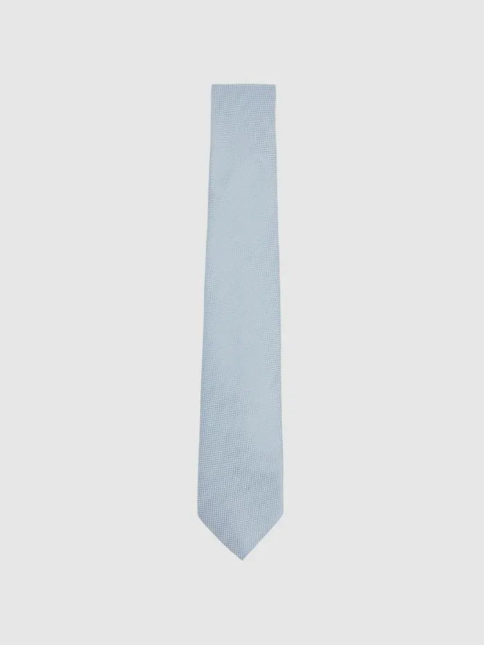 REISS Ties and Pocket Squares Men Textured Tie With Silk Light Blue