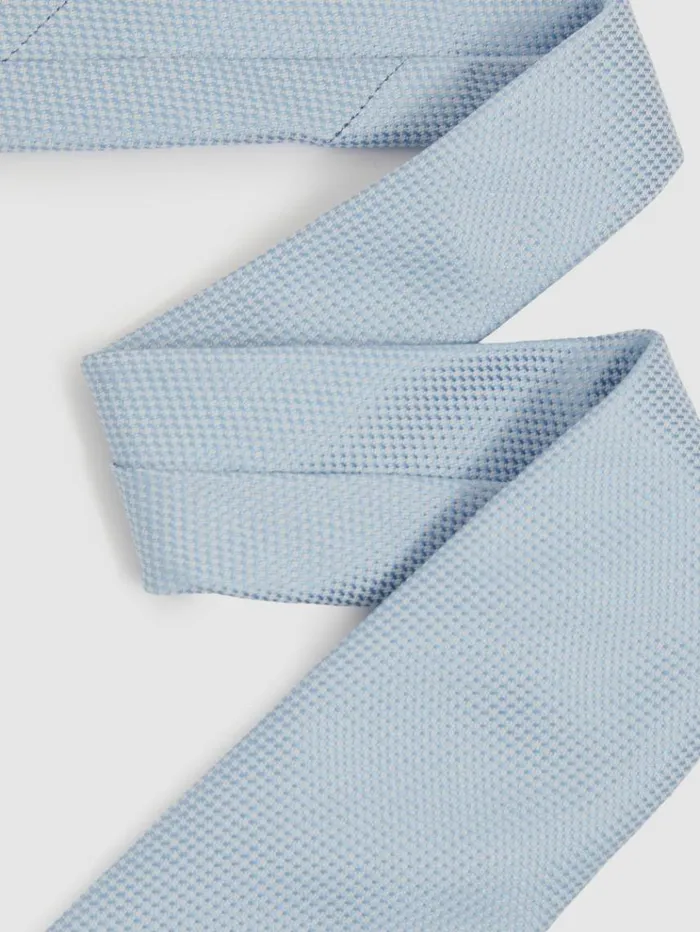 REISS Ties and Pocket Squares Men Textured Tie With Silk Light Blue