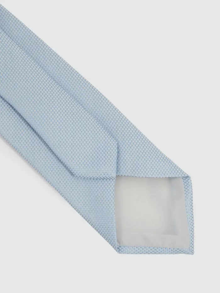 REISS Ties and Pocket Squares Men Textured Tie With Silk Light Blue