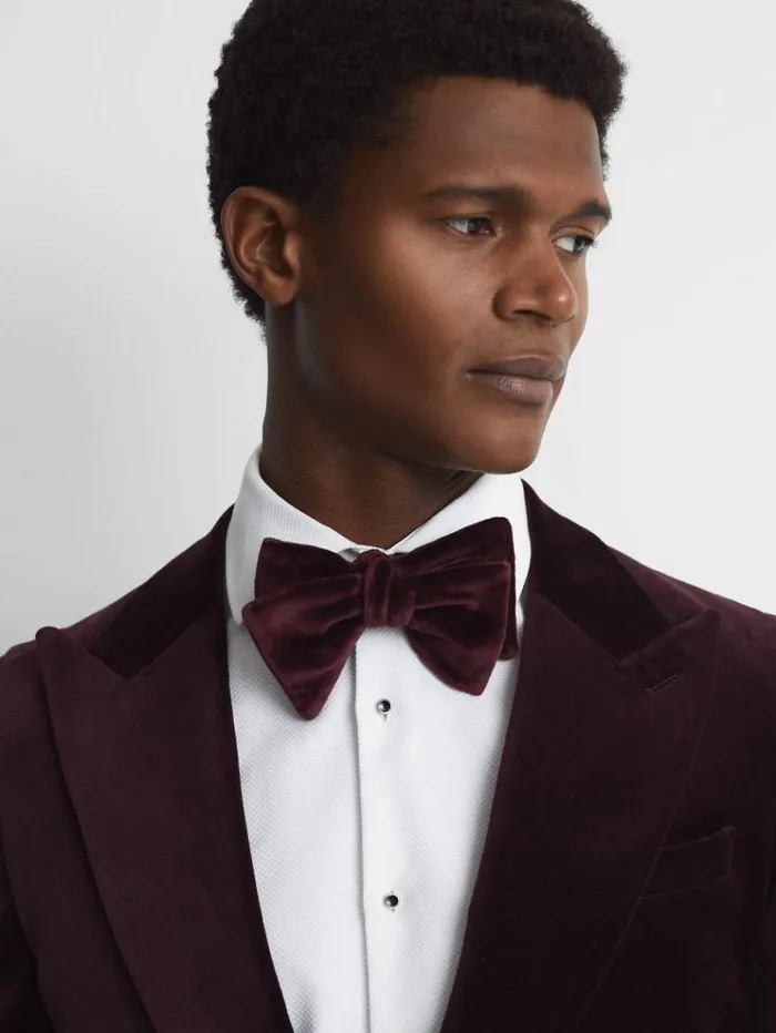 REISS Ties and Pocket Squares Men Velvet Bow Tie Bordeaux