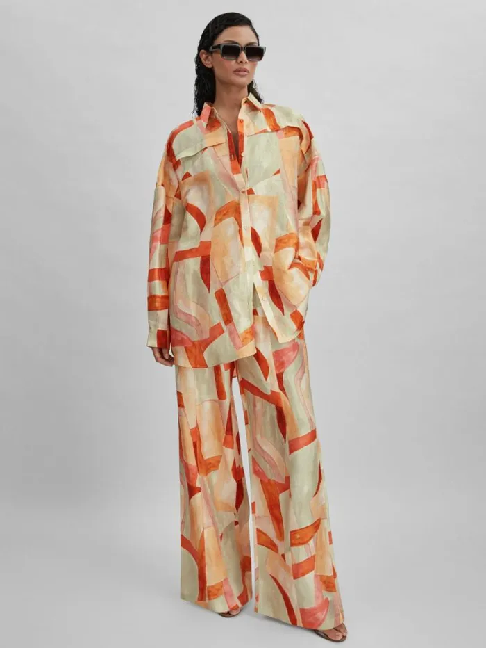 REISS Tops Women Acler Geometric Print Relaxed Fit Shirt Orange Multi