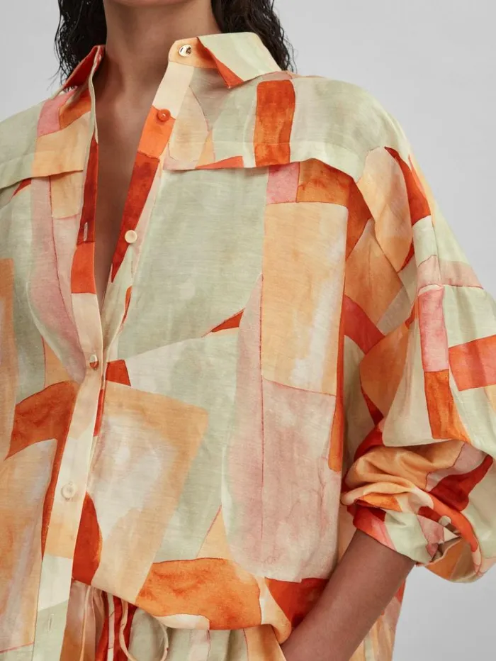 REISS Tops Women Acler Geometric Print Relaxed Fit Shirt Orange Multi