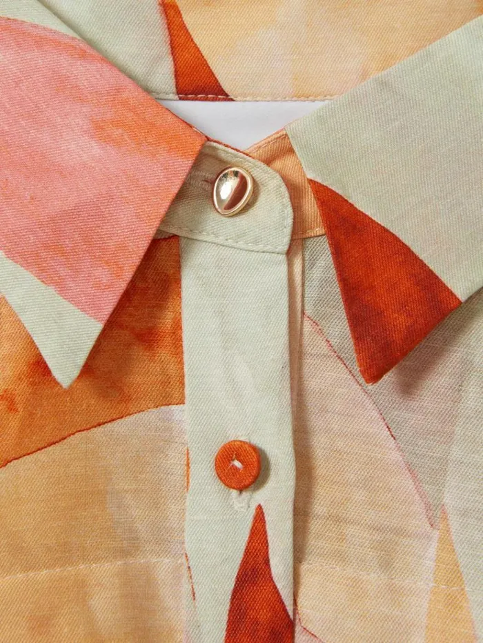 REISS Tops Women Acler Geometric Print Relaxed Fit Shirt Orange Multi