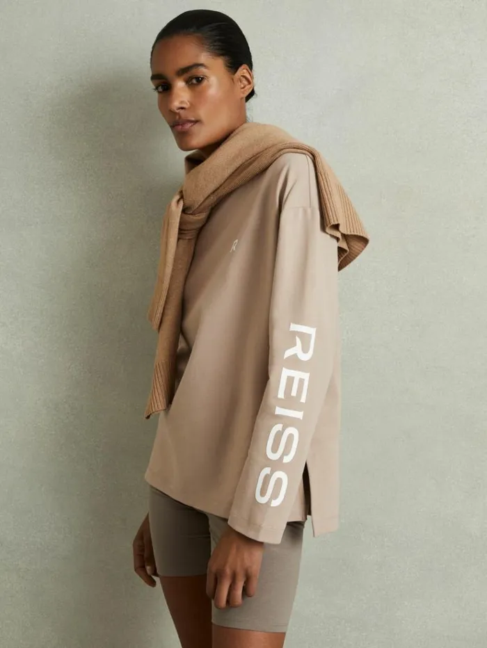 REISS Tops Women Cotton Blend Logo Top Neutral