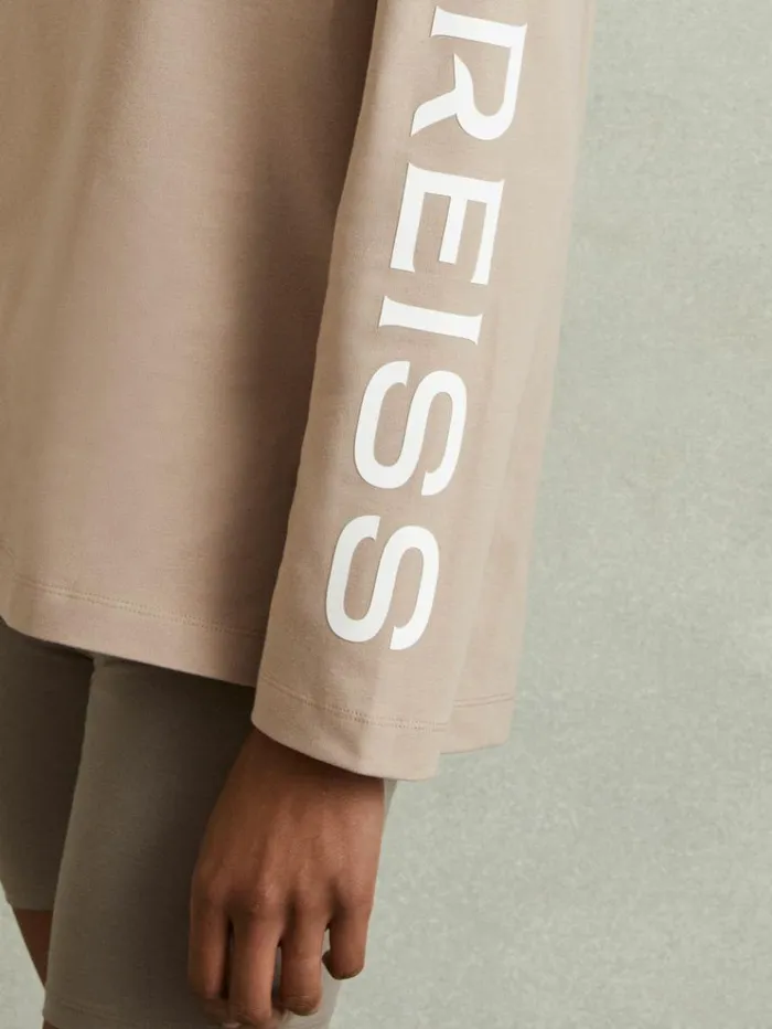REISS Tops Women Cotton Blend Logo Top Neutral