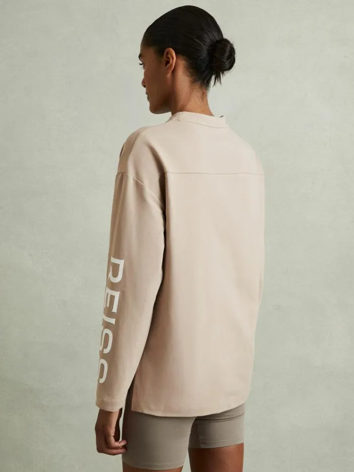 REISS Tops Women Cotton Blend Logo Top Neutral