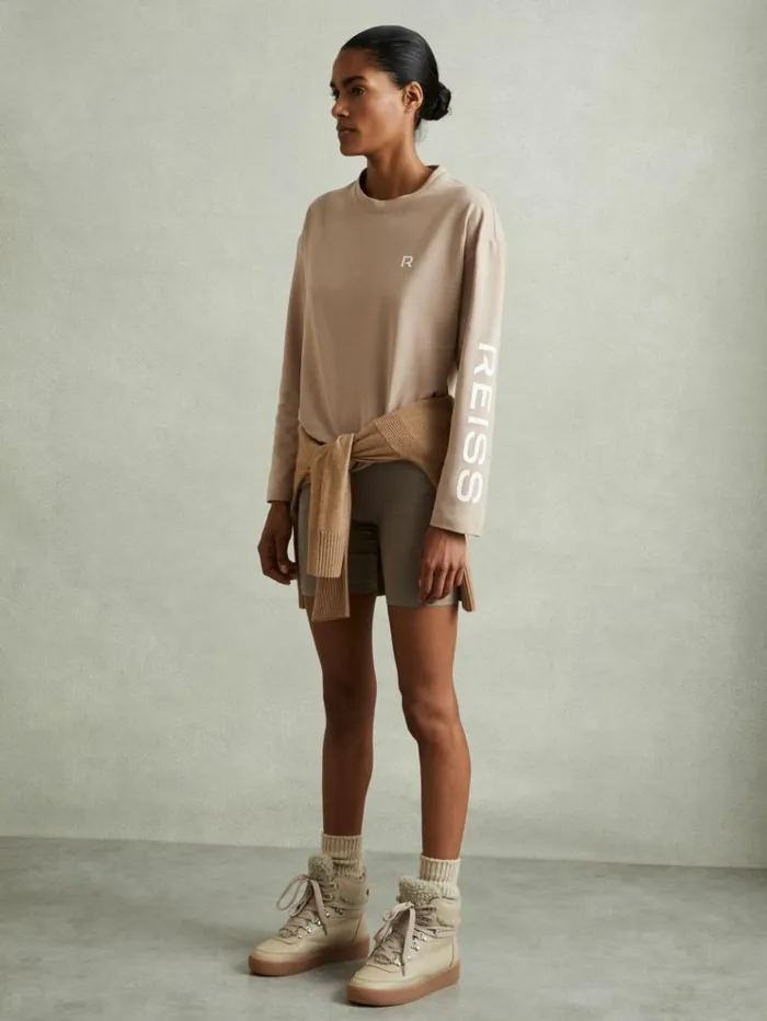 REISS Tops Women Cotton Blend Logo Top Neutral