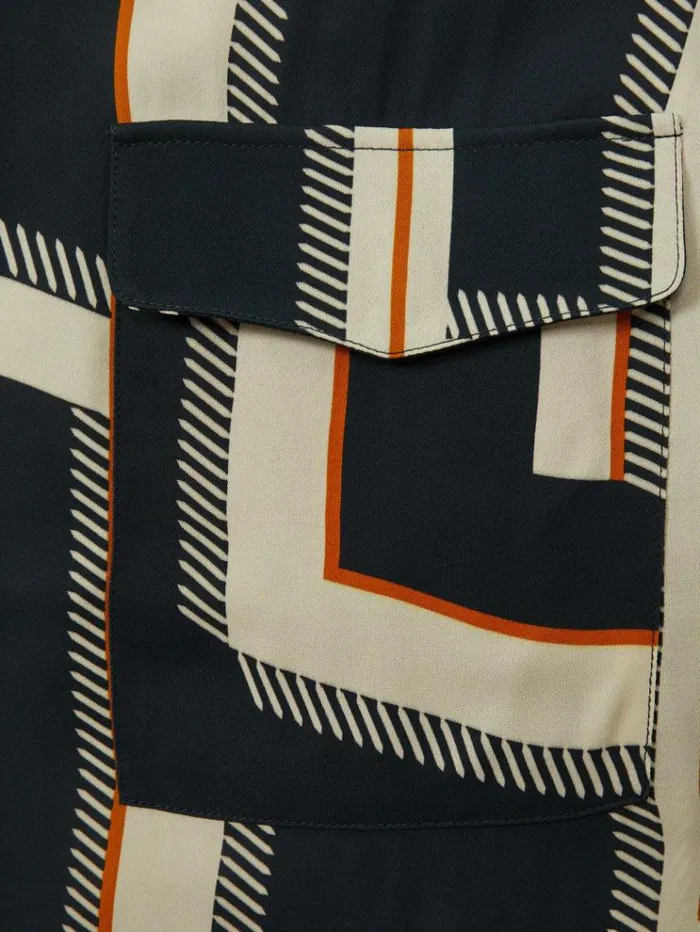 REISS Tops Women Geometric Print Button Through Shirt Navy