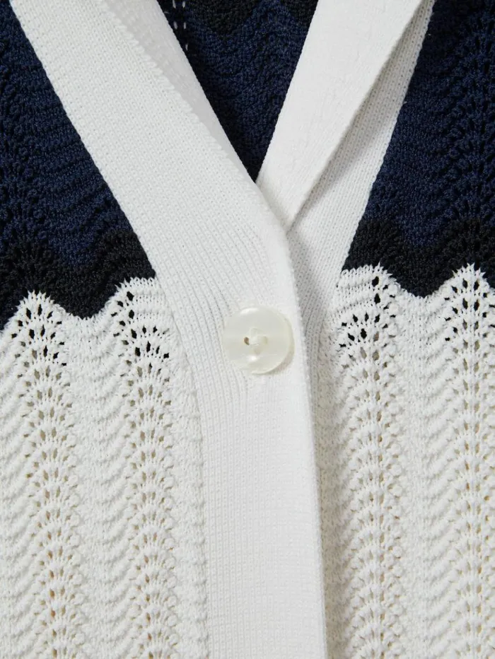REISS Tops Women Knitted Colourblock Cuban Collar Shirt Navywhite