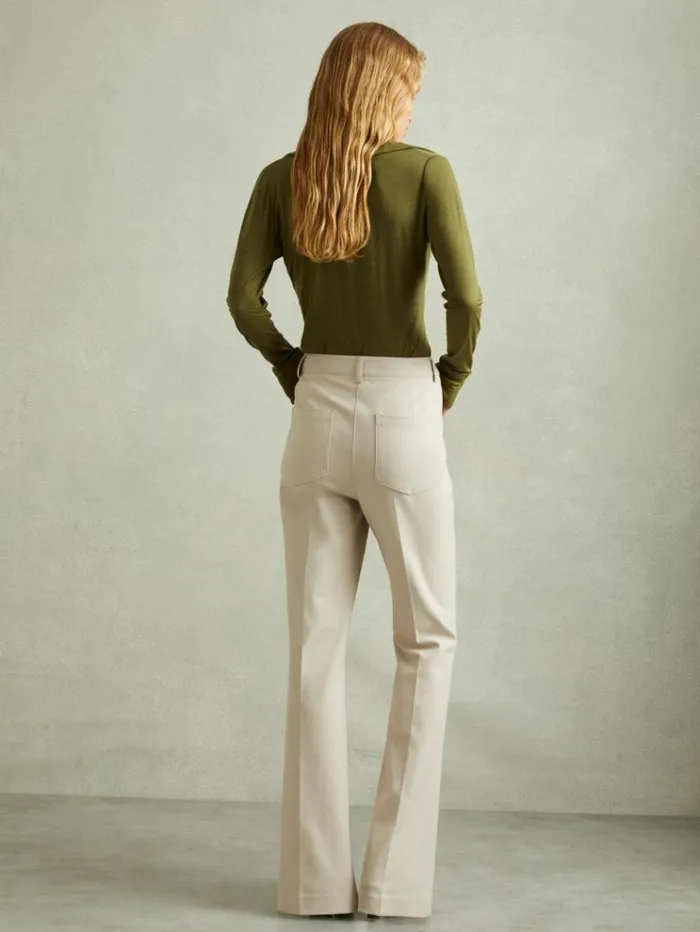 REISS Tops Women Lyocell Wool Open Collar Top Green