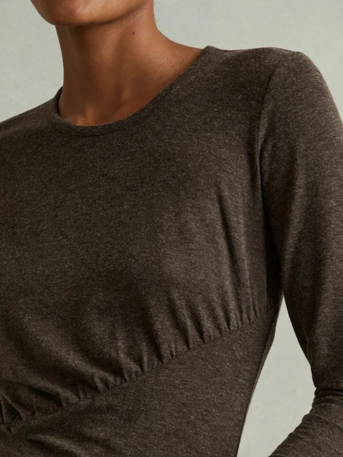 REISS Tops Women Marled Asymmetric Ruched Top Chocolate