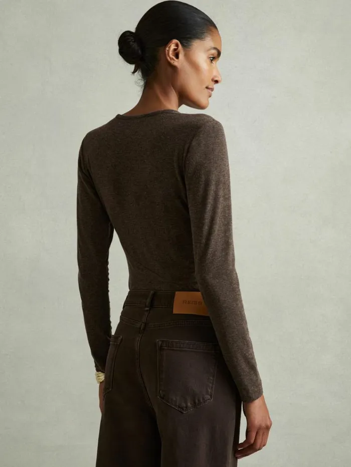 REISS Tops Women Marled Asymmetric Ruched Top Chocolate