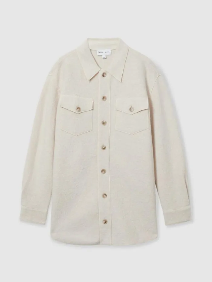 REISS Tops WomenMen Reiss Les 100 Ciels BoiledWool Boucl Overshirt Cream