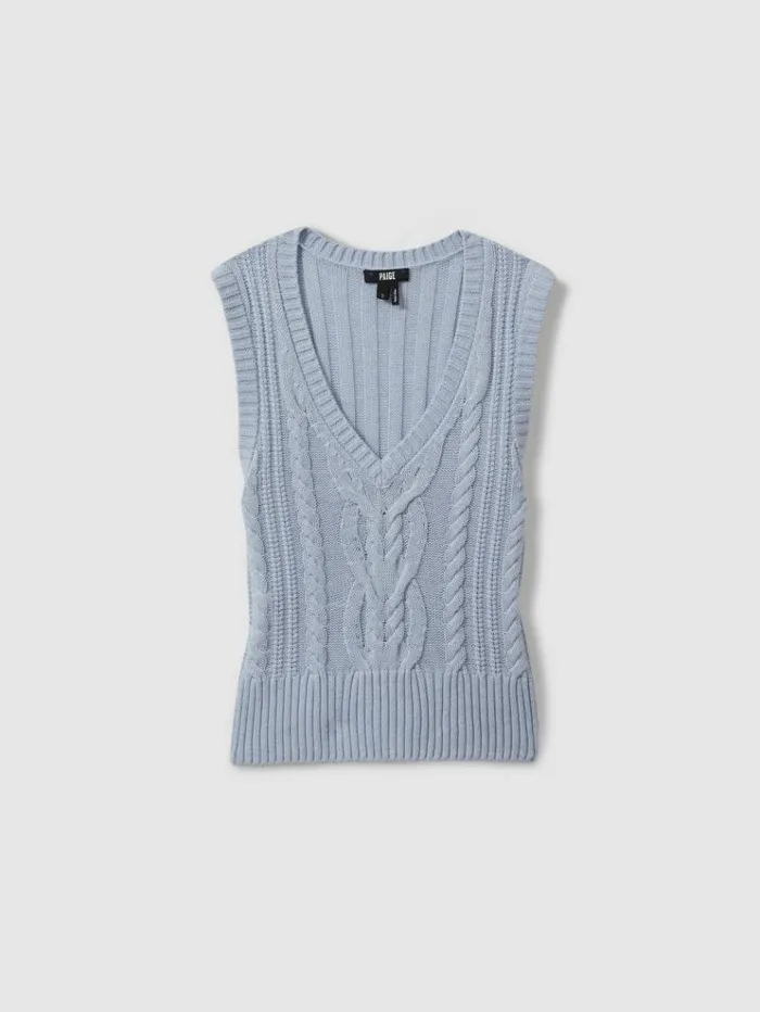 REISS Tops Women Paige Cable Knit Vest Soft Blue