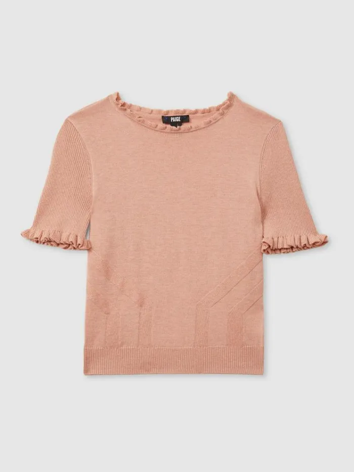 REISS Tops Women Paige Peach Metallic Ruffle Trim Top Peach