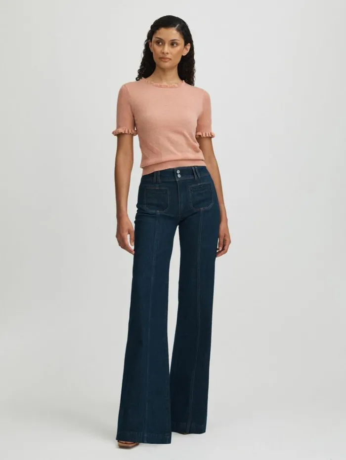 REISS Tops Women Paige Peach Metallic Ruffle Trim Top Peach