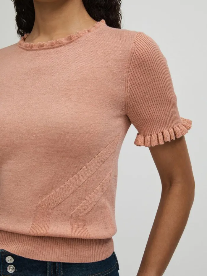 REISS Tops Women Paige Peach Metallic Ruffle Trim Top Peach