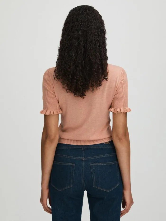 REISS Tops Women Paige Peach Metallic Ruffle Trim Top Peach