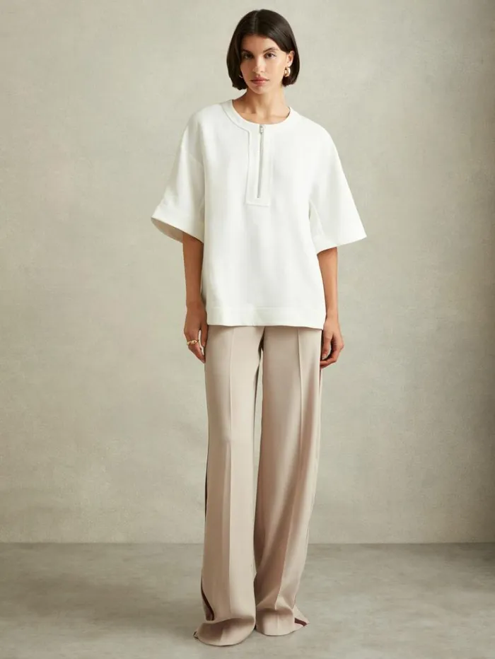 REISS Tops Women Relaxed HalfZip TShirt Ivory